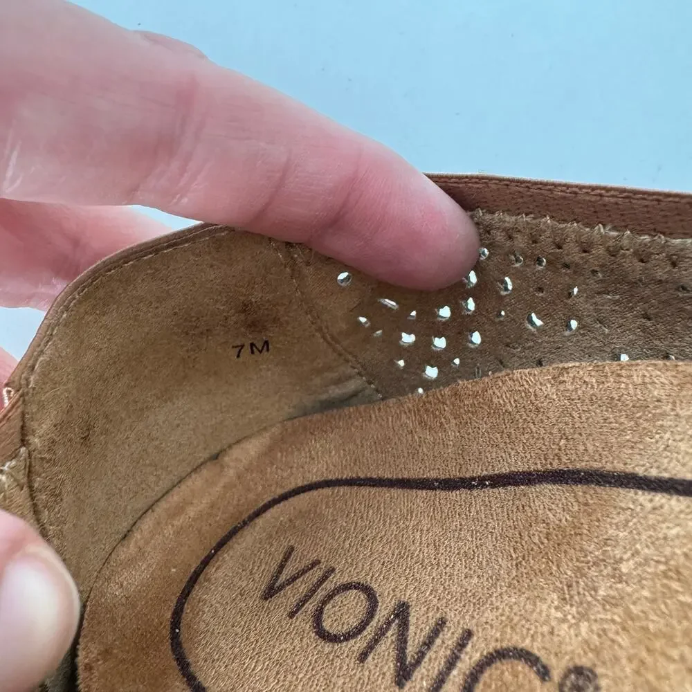 Vionic Robyn Perforated Ballet Flats Shoes 7 Brown Leather Comfort Casual Boho